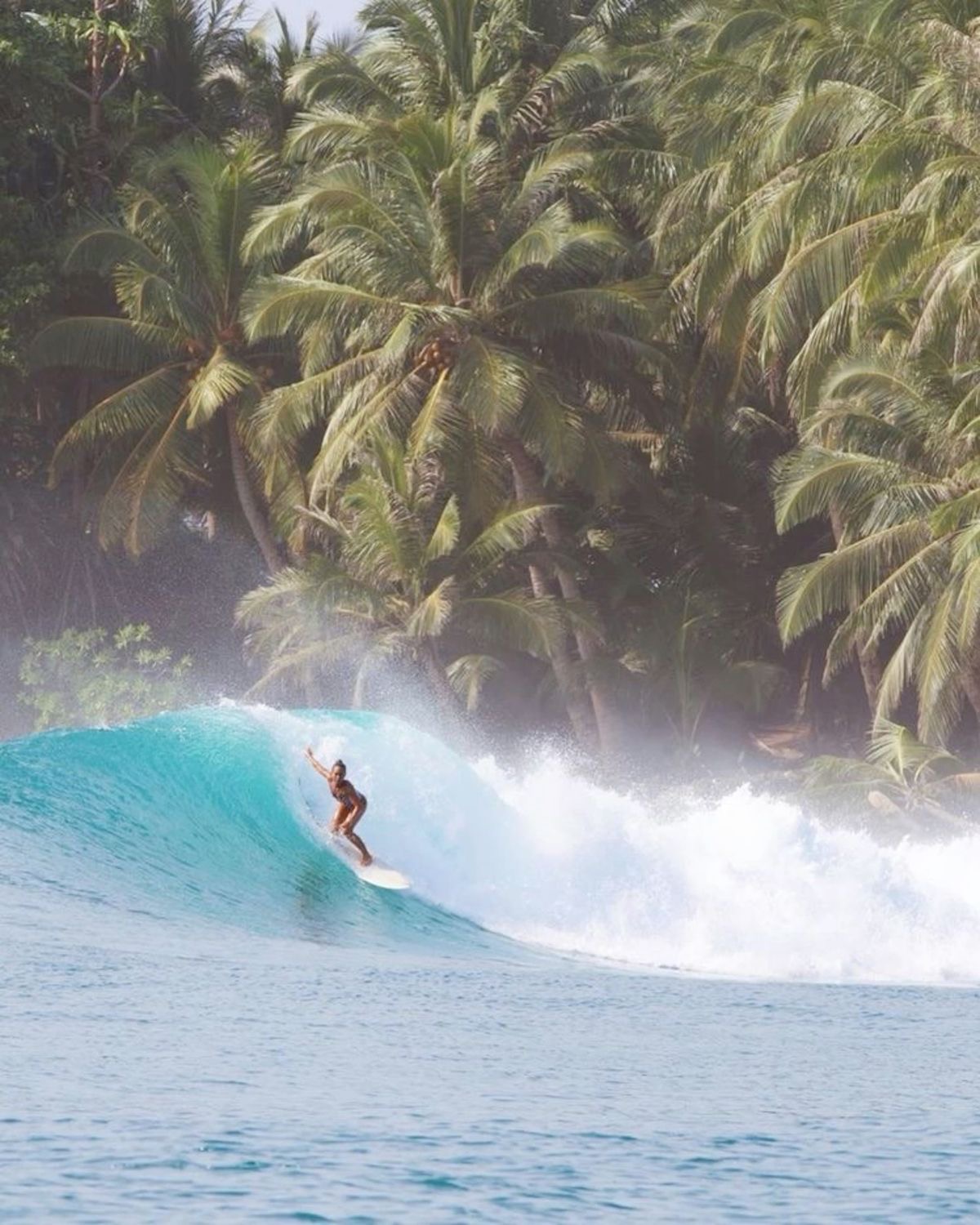 Surfer in turquoise wave